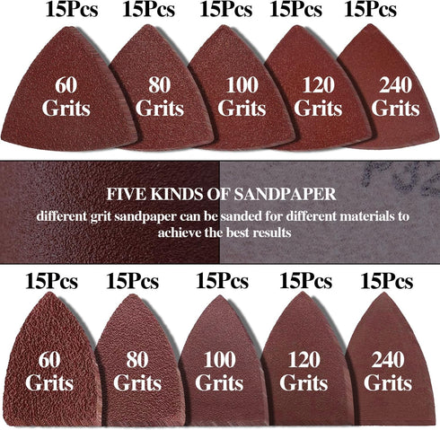 156Pcs Oscillating Tool Sanding Pad Kit, 3Pcs Triangle Sanding Pads, 150Pcs Sandpaper for Wood/Plaster Polish Sanding