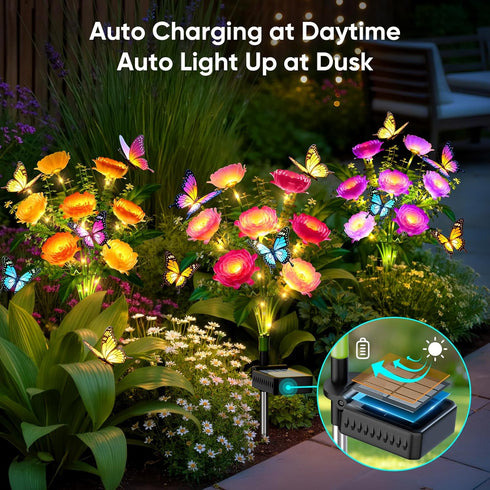 YALVION 3 Pack Solar Flowers Lights Outdoor Waterproof: LED Solar Lights Decorative for Outside Garden Decor