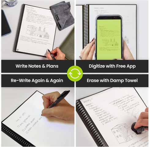 Rocketbook Fusion Reusable Undated Productivity Planner, Executive Size 6x8.8, Black for Goals and Notes