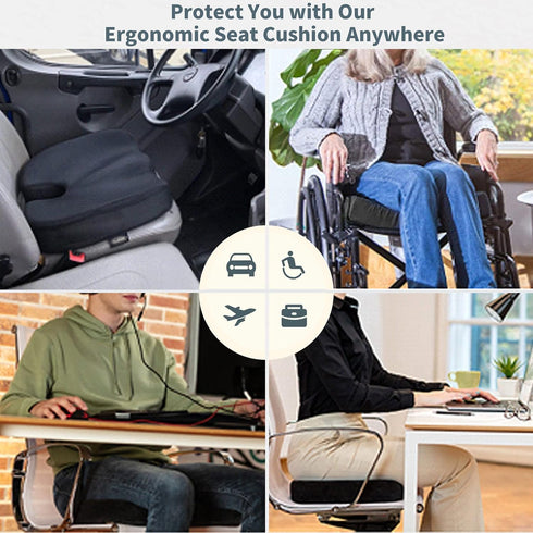 Tailbone Cooling Gel Seat Cushion for Long Sitting - Memory Foam Chair Pillow for Sciatica Pain Relief - Orthopedic Gel