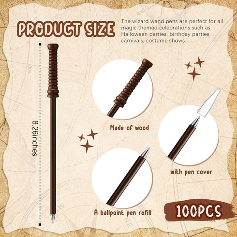 Colarr 100 Pcs Wizard Wands Ballpoint Pen, Bulk Halloween Pens for Kids, Wizard Party Favors, School Rewards