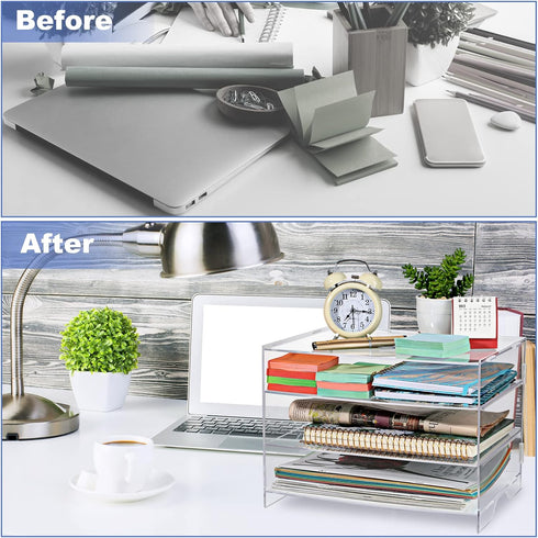 Paper Organizer Tray - 3 Tier Acrylic Desk Tray for Classroom Organization and Storage, Clear Stackable Document Holder