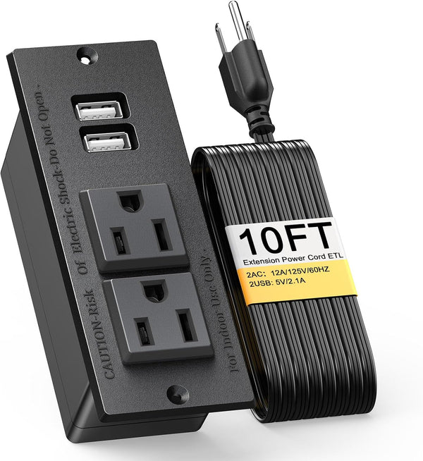 Kungfuking Recessed Power Strip - Conference Outlet Desktop Power Grommet with 2-Socket & 2-USB Ports
