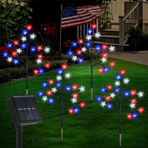 Lewondr 4th of July Decorations Solar Garden Lights, Outdoor Red Blue White