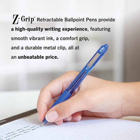 Zebra Pen Z-Grip Retractable Ballpoint Pen, Medium Point, Blue Ink, 18-Pack, Model Number: 22258