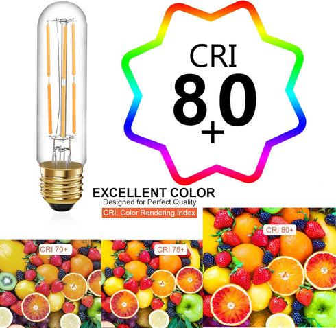 6 Pcs E26 T10 LED Tubular Light Bulbs, 6W Dimmable, Daylight White 4000K, for Pendant Lights, Outdoor Long Light Bulbs