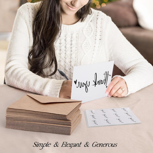 Wyltora 100 4x6 Inch, 100 120 Thank You Cards with Kraft Envelopes and Stickers, Minimalistic and Professional Looking