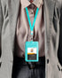 Teskyer Badge Holder with Side Zip Pocket, Leather ID Holder Wallet with Neck Lanyard for Office Staffs