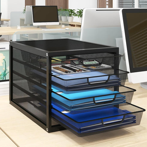 Natwind Mesh Desk Organizer with 4 Tier Sliding Drawers, Office Supplies Desktop Organizers and Accessories Storage for