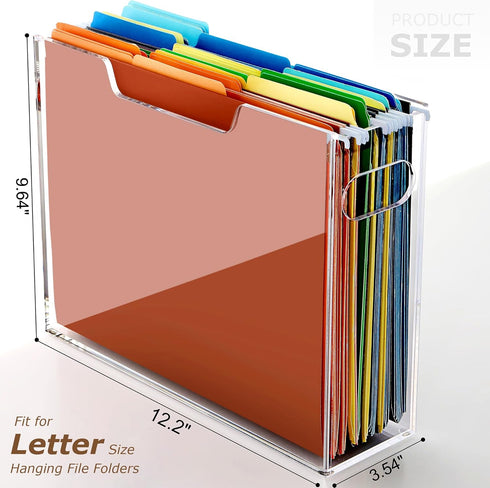 Hanging File Folder Organizer, Clear Portable File Box with Handle, Acrylic Storage for Desk, Office, Home, School - 1