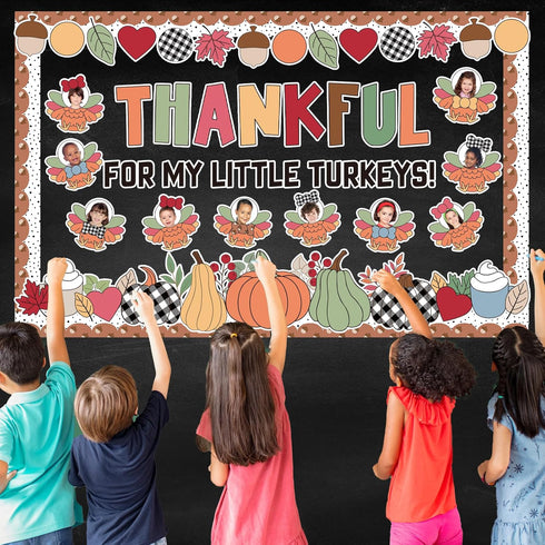 Fall Turkey Bulletin Board Set, DIY Turkey Cutouts, Autumn Thankful Tree Classroom Decorations, Fall Leaves Pumpkin
