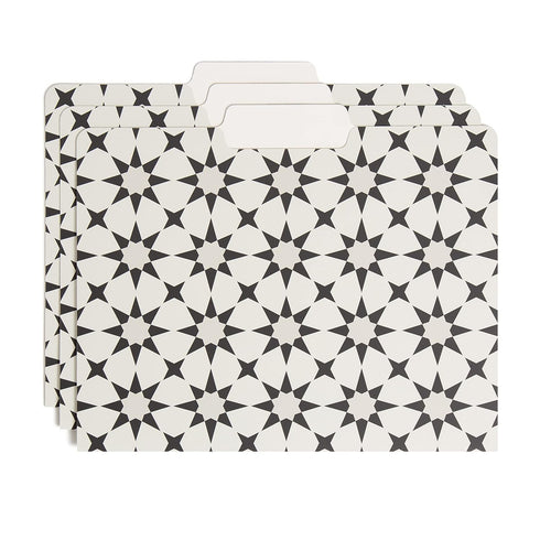 U Brands Moroccan File Folders, Office Supplies, 1/3-Cut Tabs in Assorted Positions, Letter Size, Black and White, 9