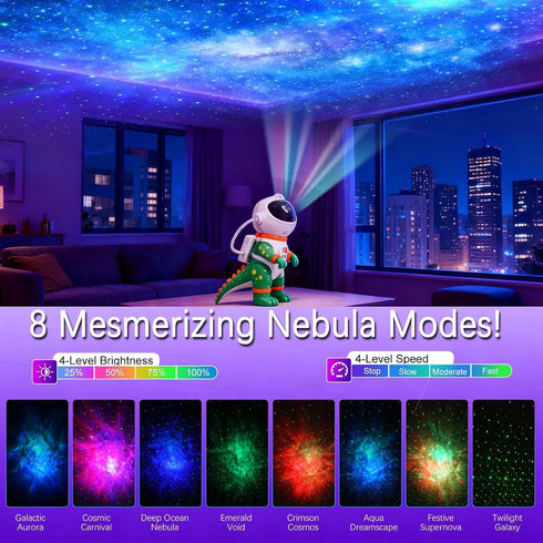 8 Galaxy Star Projection Night Light, Dinosaur Astronaut Space Projector with Timer, Remote Control, Lighting Modes