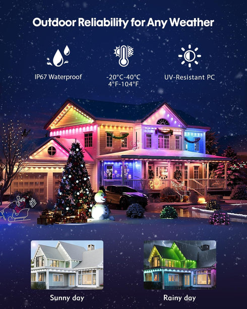 PIYOOPDR 50FT, 4000K (IP67), Permanent Outdoor Lights Smart RGB-IC Eave Lights, DIY LED Christmas Light, White