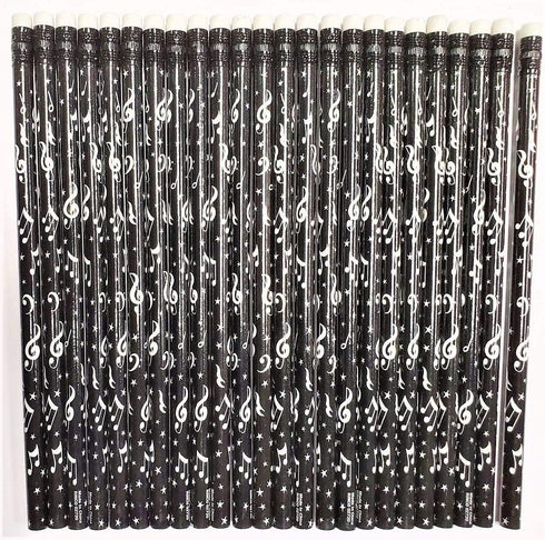 Black and White Musical Note Pencils - 48 Pieces, 7.5" #2 Lead, Party Favor for Music Students and Teachers