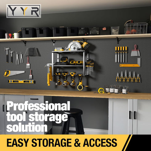 YYR Heavy Duty Power Tool Organizer Wall Mount - Cordless Drill Hanger Storage Rack with Charging Station Shelf