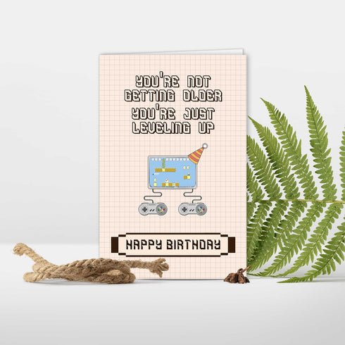 YIWANSIN Funny Birthday Card for Gamer, Leveling Up Pun Birthday Card for Friends Family Member, Nostalgic Gaming