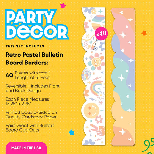 Big Dot of Happiness Retro Pastel - Scalloped Classroom Decor - Bulletin Board Borders - 51 Feet by Big Dot of Happiness