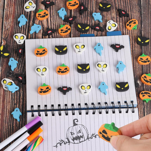 FOIMAS 80pcs Halloween Erasers - Pumpkin Ghost Skull Rubber Erasers for Trick or Treat Goodie Bags