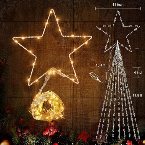 344 11.8ft 9 8 Christmas Decorations Star String Lights - LED Strands Waterfall Tree Lights with Topper Star, Lighting