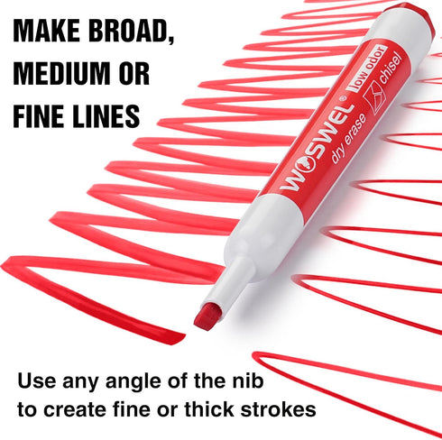 50 Count 10 WOSWEL Dry Erase Markers Bulk, Chisel Tip Whiteboard Markers, Low Odor Thick Dry Erasable Markers, Assorted