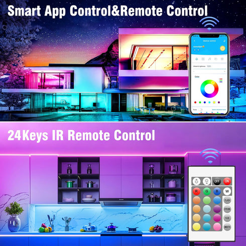 100ft VOLIVO Led Strip Lights for Bedroom, Color Changing Led Light Strips Kit with Bluetooth App Control and IR