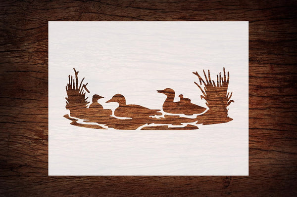 Reusable Ducks & Lake Wilderness Stencil 11" x 8.5" - Custom Outdoor Scene Template