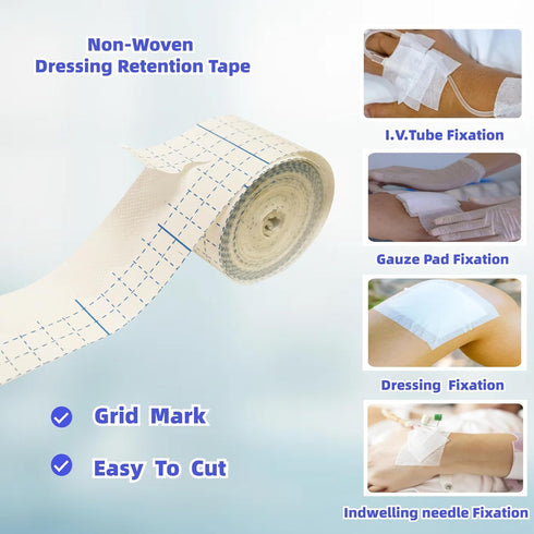 NBLEISHI Tape,3InchesX11Yards,Gentle CarePack 2Rolls Non-Woven Dressing Retention Adhesive Bandage, Hypoallergenic