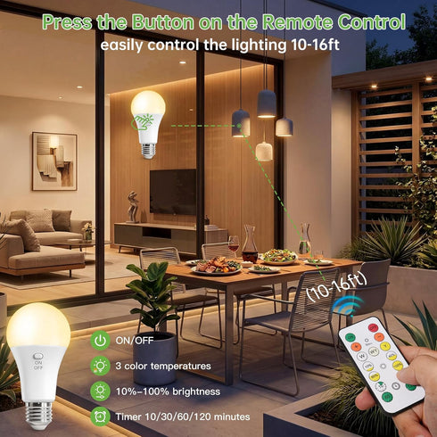 Bulbs 2600mAh Bulb 3 Dimmable (E26, Hook),1 Pack Kimjo Rechargeable Light with Remote, Keep Lighting During Power