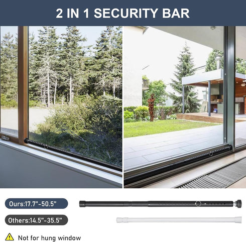 LAIDER HEROS Bar17.5-50 inch Sliding Door Security Adjustable Patio Door Security bar, Heavy Duty Window Security Bars