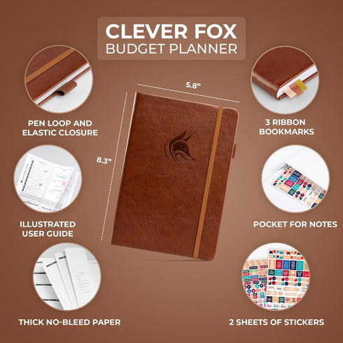 Clever Fox Budget Planner - Expense Tracker Notebook, Monthly Budgeting Organizer, A5 Finance Logbook (Brown)