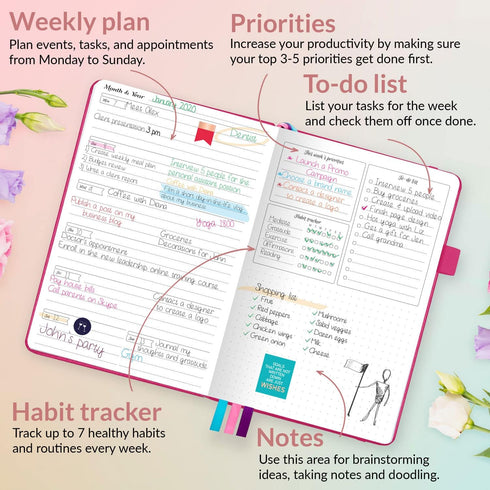 GoGirl Planner and Organizer for Women – Compact Weekly Planner, Goals Journal & Agenda, Hot Pink