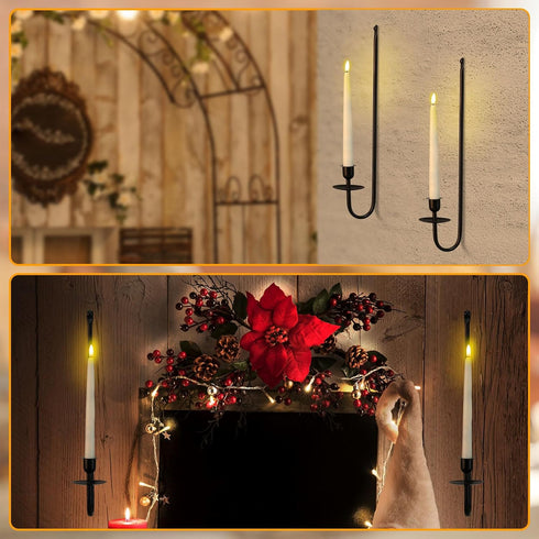 9.6" 16.5" Set Stairway(Black,4 Set) Tessco for you Metal Wall Mount Candle Sconces with LED Flameless Taper Candles