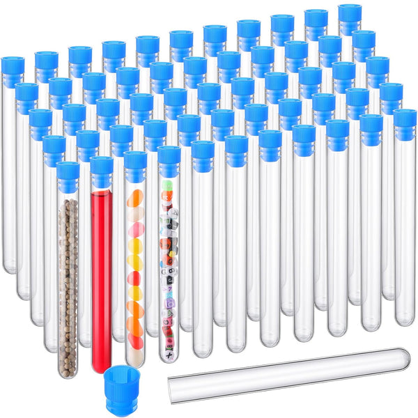 Hoteam 100 Pcs Clear Test Tubes with Lids, Plastic Vials for Scientific Experiments, Party Supplies, Candy Storage