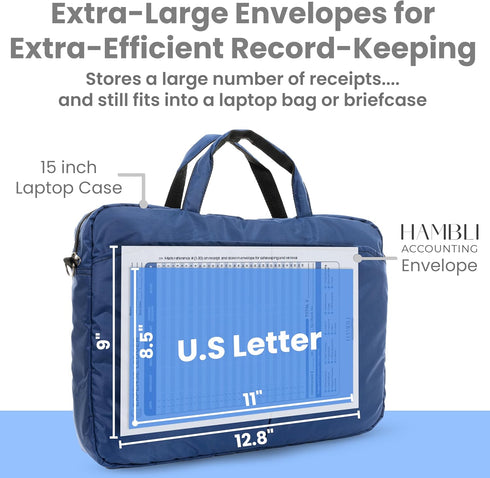 Extra Large Receipt Organizer Envelope & Receipts, Pack of 18, 12.8" x 9.0", Blue Color for Business Expenses