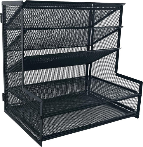 SETTFRFE Office Supplies Desk Organizer, Metal Desktop File Holder with 5-Tier Paper Tray, Black for Efficient Storage
