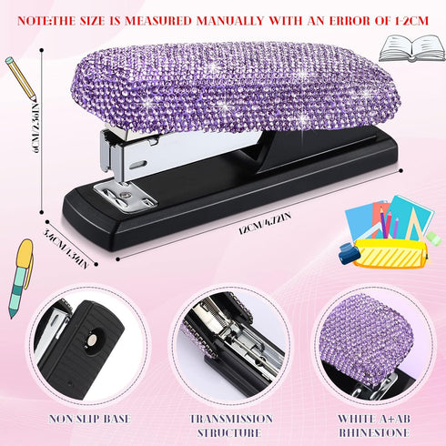 Bling Crystal Stapler Gift Sparkly Diamond Stapler for Desk Handmade Clay Rhinestone Machine Cute Stapler Pretty Office Stationery Kit Stylish Accessory for Girl Women Lady Christmas (Purple) by Yexiya