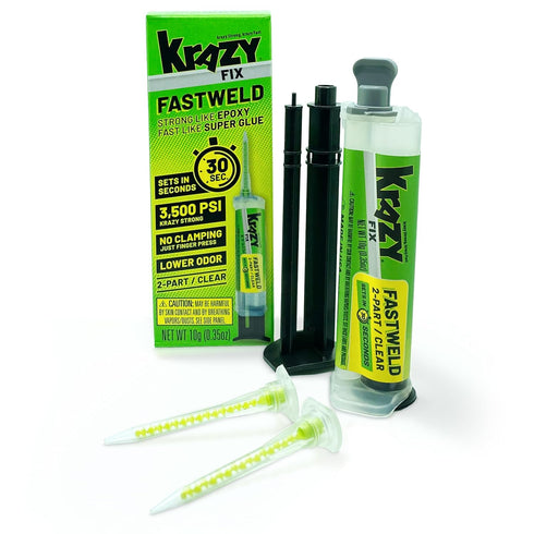 Krazy Fix Fast Weld, 2 Part Epoxy Weld, Permanent Bond Sets in 30 Seconds, Low Odor Clear Adhesive Liquid