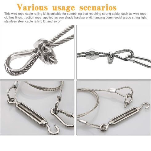 16pcs Wire Rope Cable Clip/Clamp, 16pcs Thimble, 16pcs Aluminum Crimping Loop for 3/16 Inch Wire Rope