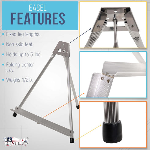 U.S. Art Supply 15" High Aluminum Tabletop Display Easel, Adjustable Folding Stand for Painting, Canvas, Posters