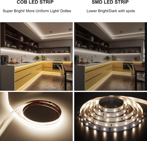 Dimmable 16.4FT/5M Light,4000K 2400LEDs 90+ AXMOTUT COB LED Strip Light with Remote, Flexible High Density LED Natural