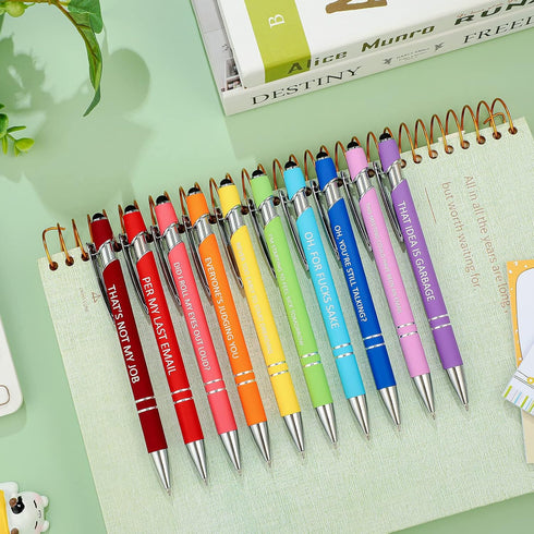 Snarky Office Pens - Funny Insulting Ballpoint Pens with Macaron Touch Stylus, Black Ink (20 Pcs)