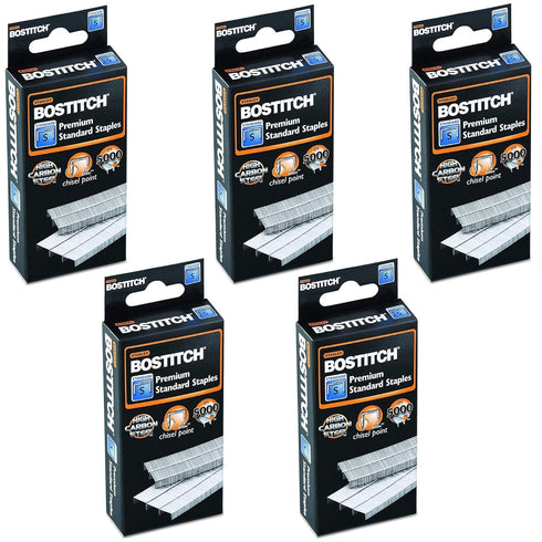 Bostitch Office Premium Standard Staples, 1/4" Length, High-Carbon Steel, 5000 Per Box, 5-Pack