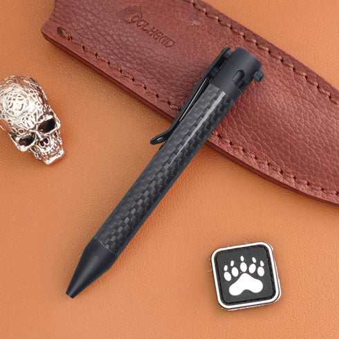 Bolt Action Carbon Fibre Ballpoint Pen with Pocket Clip, Classic Black for Travel, School, Work, and Birthday Gifts