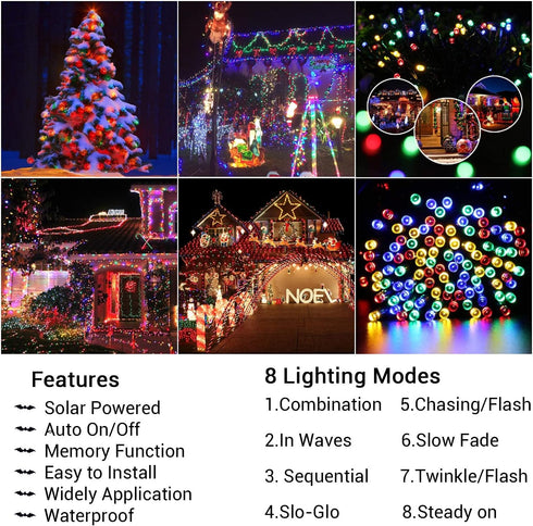 2 Pack 72ft 200 8 Flacchi Solar String Lights Each LED Modes Outdoor String Lights Waterproof Solar Fairy Lights