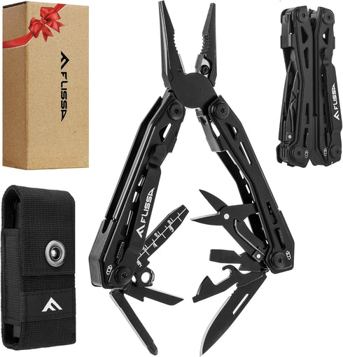 FLISSA 16-in-1 Stainless Steel Multi Tool, EDC Multitool with Pocket Knife, Pliers, Belt Clip, Oxford Sheath for Camping
