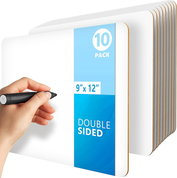 Personal White Boards for Students, 10 Pack of 9x12 Dry Erase Boards for Classroom Use, Double Sided