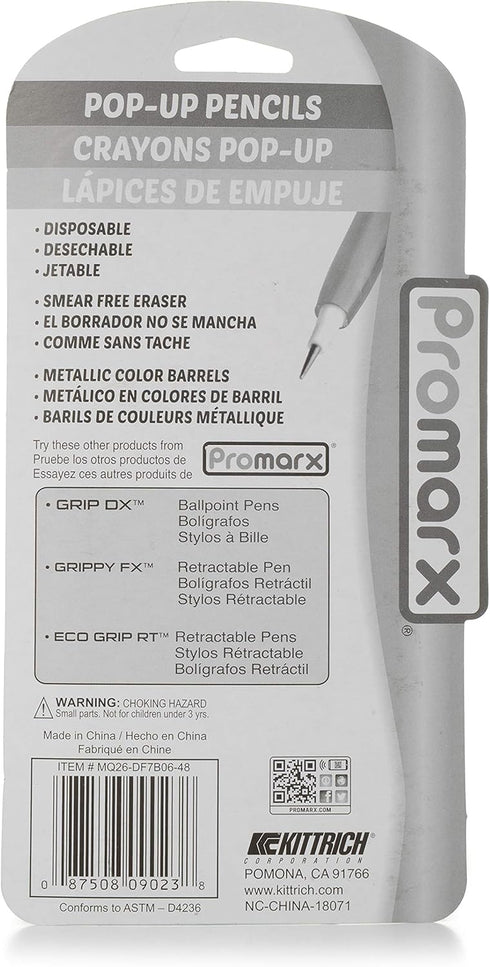 Promarx Metallic Fashion Pop-Up Pencils, 0.7 mm, Assorted Colors, 6 Count, Model: MQ26-DF7B06-48