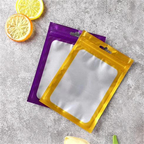 IRTGFHJE 100PCS Pouches(Pink,13x25cm) Flat Lock Bags Matte Aluminum Foil Ziplock Hanging Bag DIY Jewelry Snack Sugar