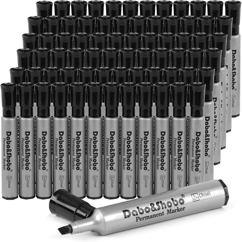 Dabo&Shobo 72 Pack Permanent Markers, Chisel Point, Quick Drying Ink, Black Permanent Markers for Doodling, Marking